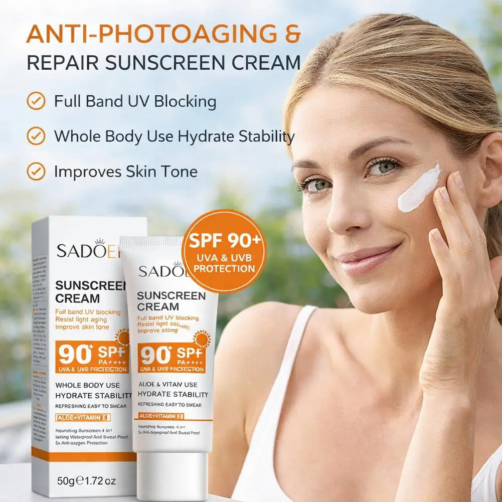 Sunscreen Cream With High Protection  SPF50+ SPF90+ PA+++Waterproof Sweatproof Lasting Moisturizing 50g/90ml