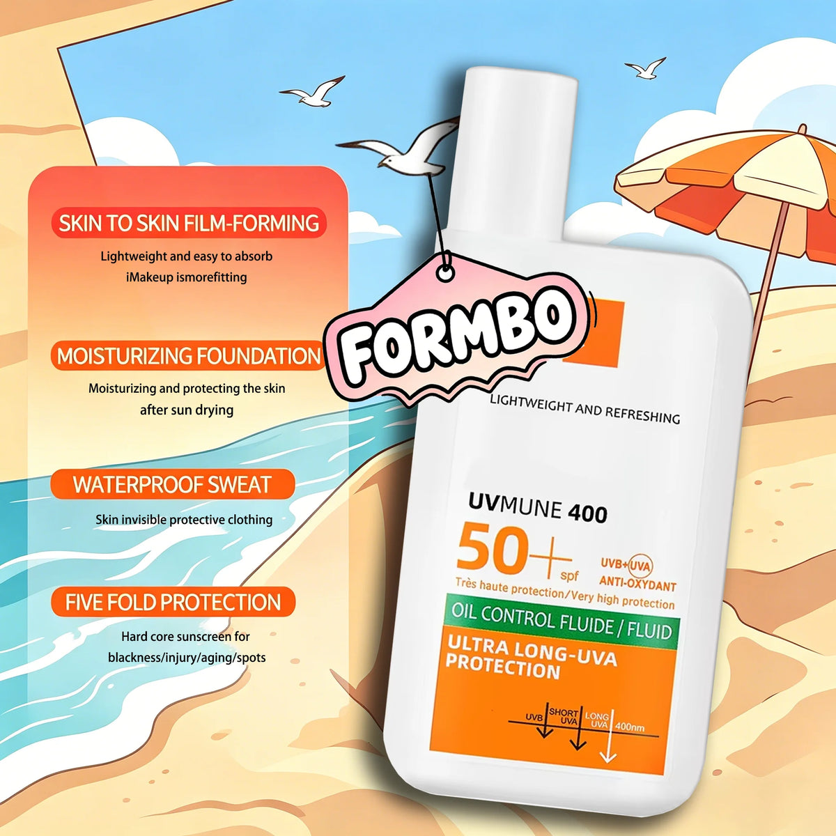 SPF50+ Sunscreen Lotion, Lightweight Non-Greasy Face & Body UV Protection Lasting Moisturizing, Refreshing Daily Sunburn Defense